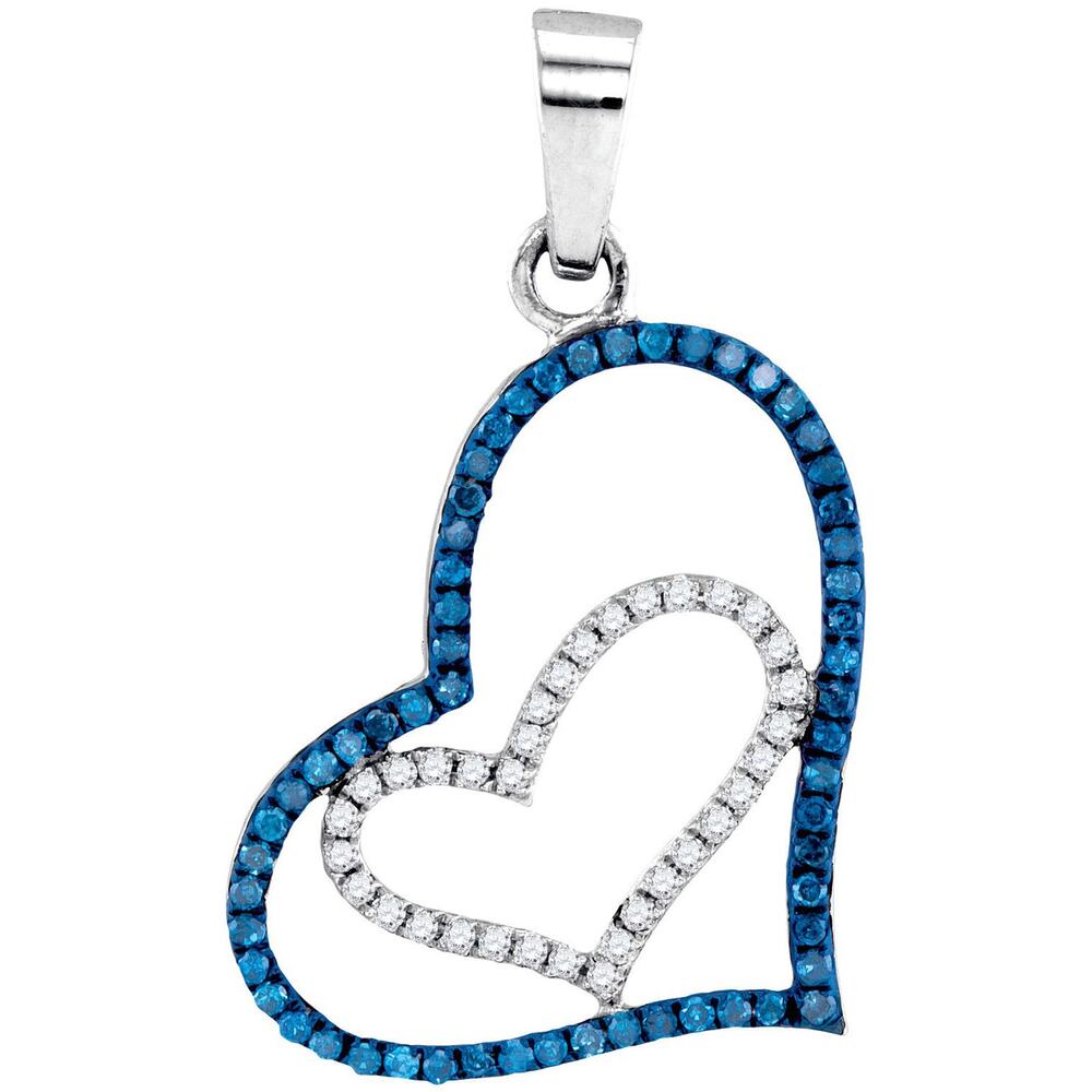 1/4Ct Blue Diamond Double Heart Pendant 10k White Gold